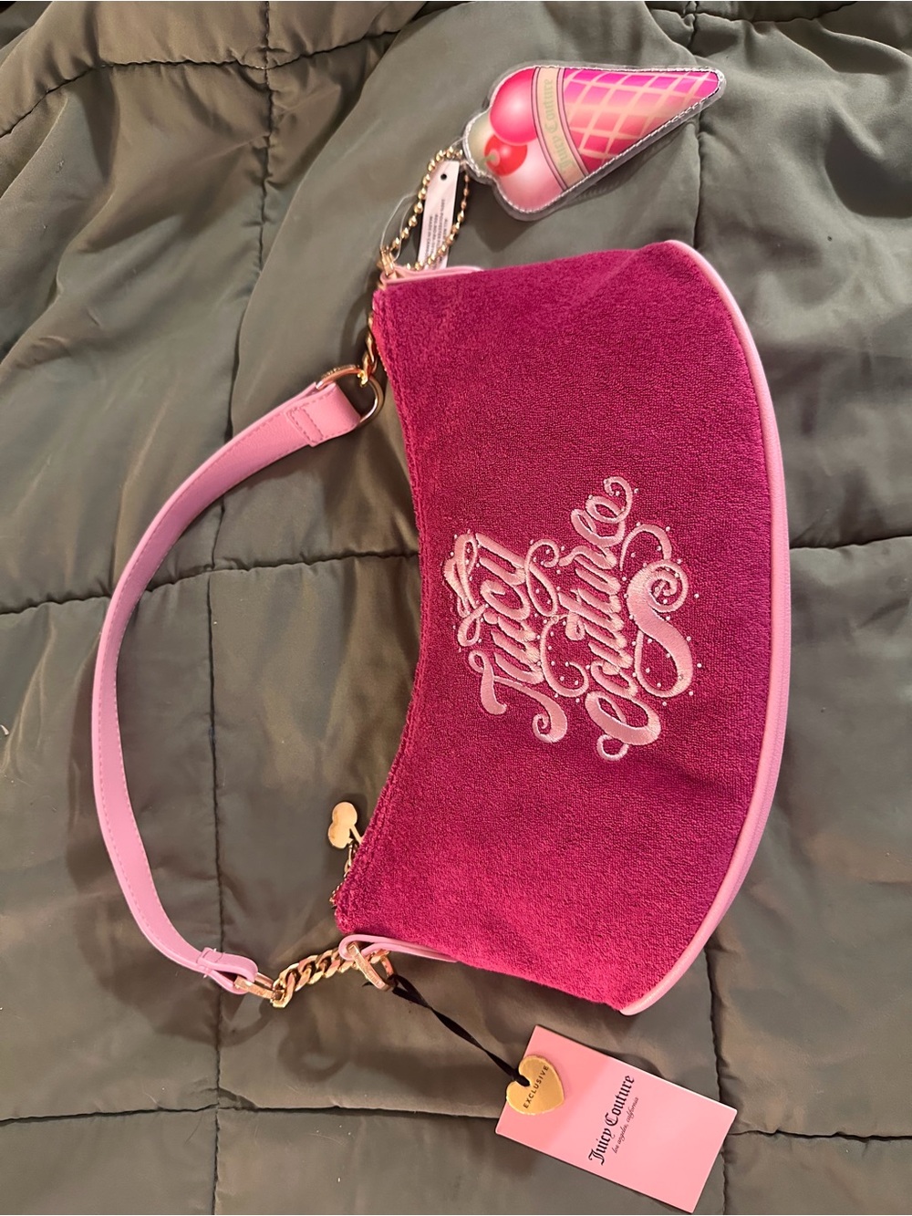 Juicy Couture Pink Velour Baguette Shoulder Bag - Y2K/McBling Aesthetic